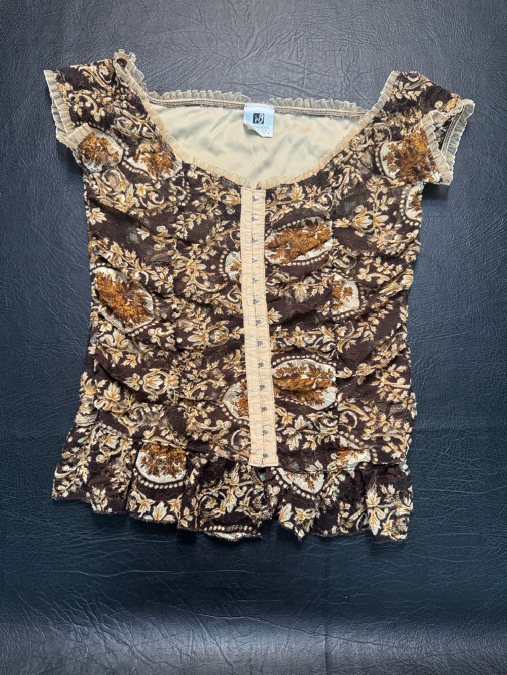 Vintage Y2K Boho Corset Top ING Medium Ruffle Peplum Fairycore Festival